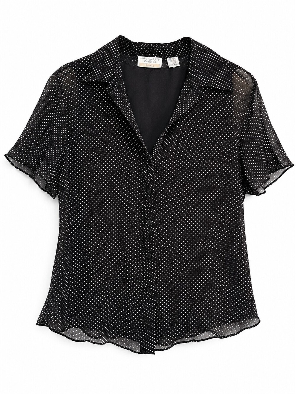 New York City Design Co. 100% Silk Polka Dot Button-Up Blouse – Women’s XL